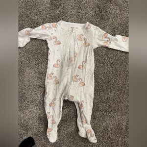 Petit Lem Pink Swan Print Kids One Piece